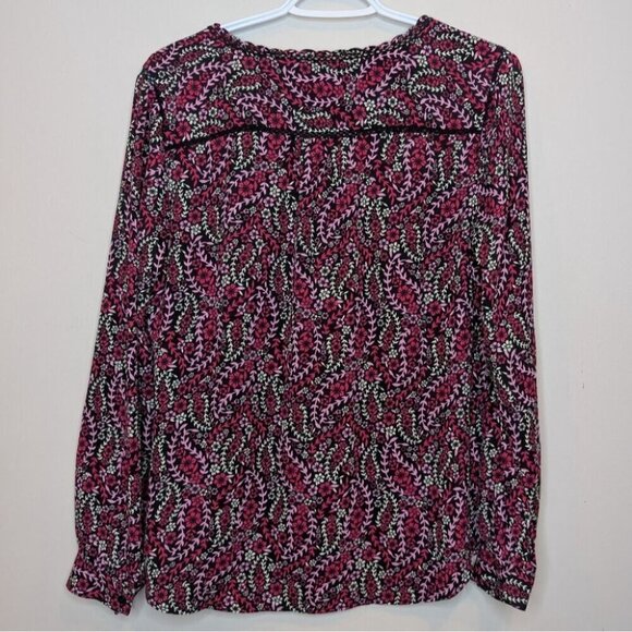 Talbots Black Pink Red Floral Print Long Sleeve Lace Detail Blouse Shirt Women S - Picture 3 of 11